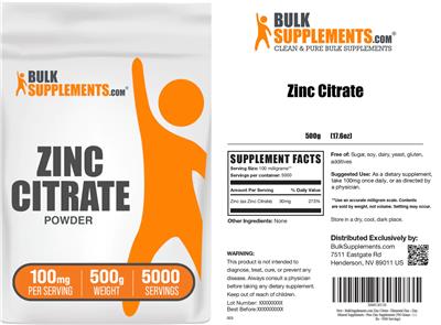 Zinc Citrate Powder 100 mg label