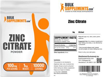 Zinc Citrate Powder 100 mg label
