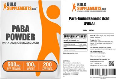PABA Powder 500 mg label