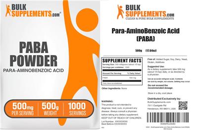 PABA Powder 500 mg label