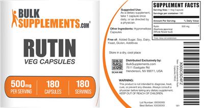 Rutin 500 mg Veg Capsules label