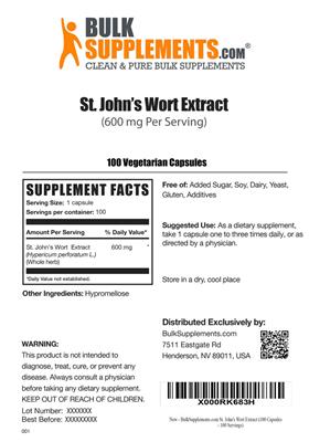 St. John's Wort Extract 600 mg label