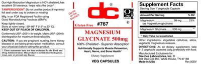 Magnesium Glycinate 500 mg label