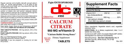 Calcium Citrate 950 mg label