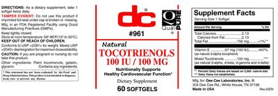 Tocotrienols 100 IU / 100 mg label