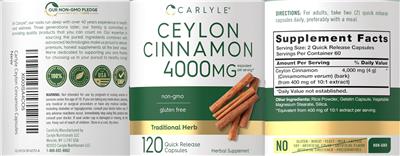 Ceylon Cinnamon 4000 mg label