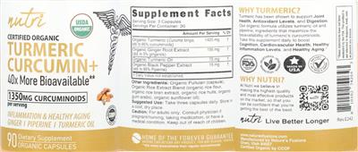 Turmeric Curcumin+ label