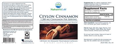 Ceylon Cinnamon 1,200 mg label