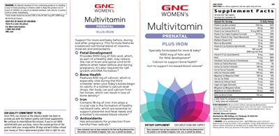 Multivitamin Prenatal Plus Iron label