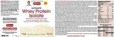 Ultimate Whey Protein Isolate Unflavored label