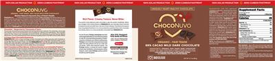 ChocoNuvo Cafe 66% Cacao Mild Dark Chocolate label