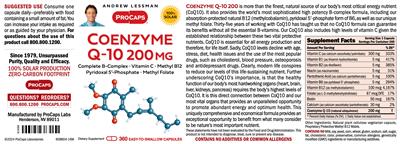 Coenzyme Q-10 200 mg label
