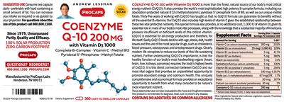 Coenzyme Q-10 200 mg with Vitamin D3 1000 label