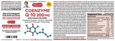 Coenzyme Q-10 200 mg with Vitamin D3 2000 label