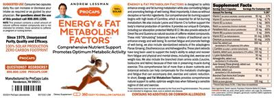 Energy & Fat Metabolism Factors label
