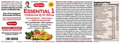 Essential 1 + CoEnzyme Q-10 100 mg label