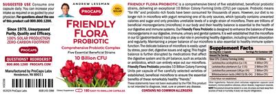 Friendly Flora Probiotic 10 Billion CFU label