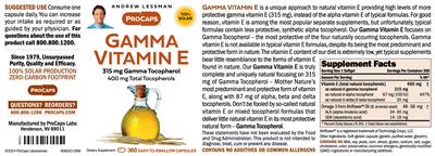 Gamma Vitamin E label