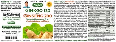 Ginkgo 120 plus Ginseng 200 label