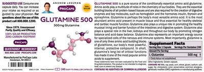 Glutamine 500 label