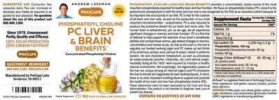 Phosphatidyl Choline PC Liver & Brain Benefits label