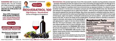 Resveratrol 100 label