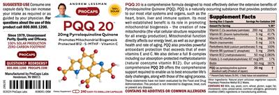 PQQ 20 mg label