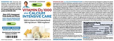 Vitamin D3 1000 plus Calcium Intensive Care label