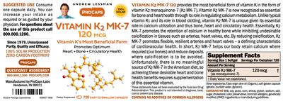 Vitamin K2 MK-7 120 mcg label