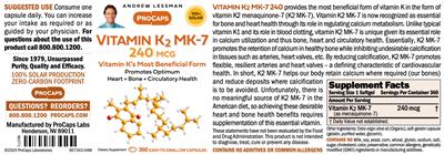 Vitamin K2 MK-7 240 mcg label