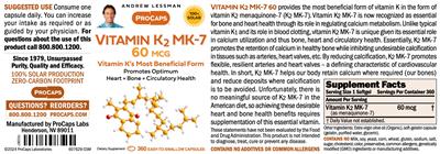 Vitamin K2 MK-7 60 mcg label