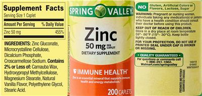 Zinc 50 mg label
