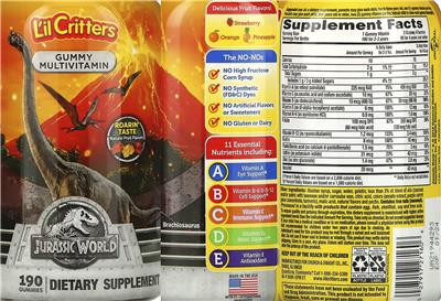 Jurassic World Gummy Multivitamin label