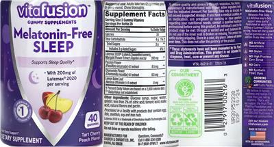 Melatonin-Free Sleep Tart Cherry Peach Flavor label