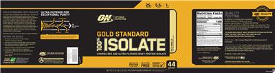 Gold Standard 100% Isolate Rich Vanilla label
