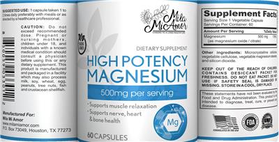 High Potency Magnesium 500 mg label