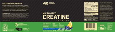 Micronized Creatine Powder Blueberry Lemonade label