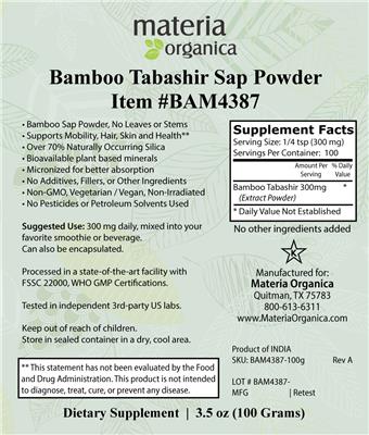 Bamboo Tabashir Sap Powder label