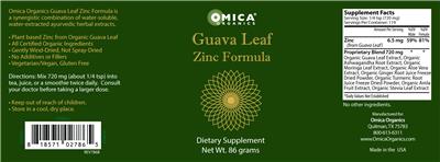 Guava Leaf Zinc Formula label
