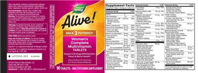 Alive! Max3 Potency Women's Complete Multivitamin label