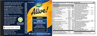 Alive! Men's Ultra Multivitamin label
