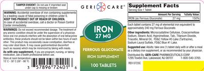 Iron 27 mg label