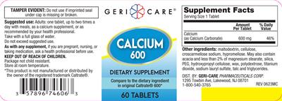 Calcium 600 mg label