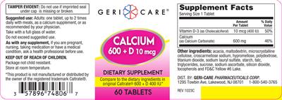 Calcium 600 + D 10 mcg label