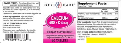 Calcium 600 + D 5 mcg label
