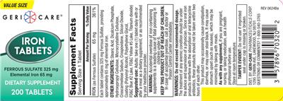 Iron Tablets 65 mg label