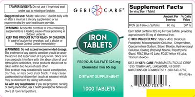 Iron Tablets 65 mg label