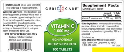 Vitamin C 1,000 mg label