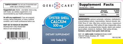 Oyster Shell Calcium 500 mg label