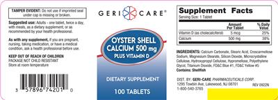 Oyster Shell Calcium 500 mg plus Vitamin D label